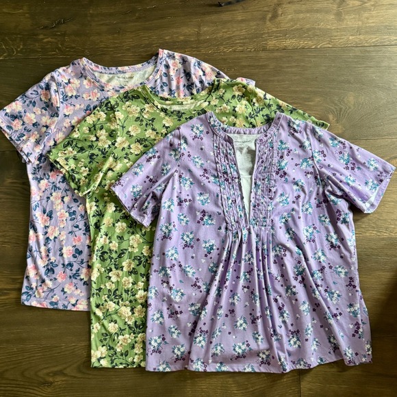Woman Within Tops - Woman Within Lot of 3 Floral Print Short Sleeve Tees 18/20 Purple Green Cottage